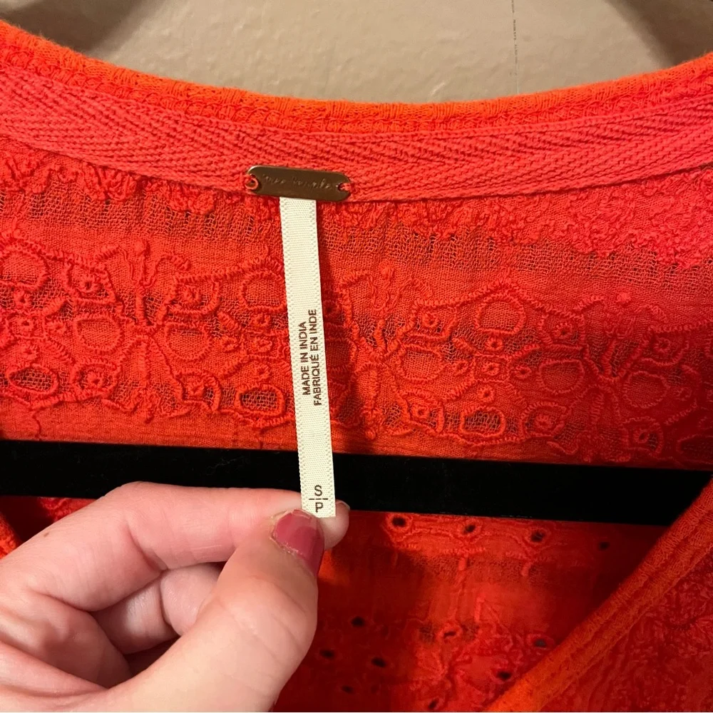Free People Red Parisian Nights Flowy Long Sleeve Top